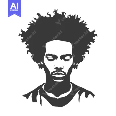 Popular premium asset: A black and white illustration of a man with an afro