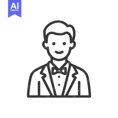 Popular premium asset: Elegant Man in Tuxedo Line Icon with Bow Tie, Minimalist Professional