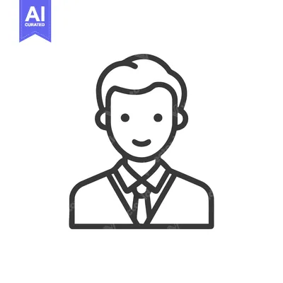 Aset premium populer: Minimalist Line Art Icon of Smiling Man in Shirt and Tie, Professional