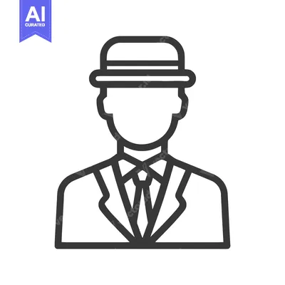Aset premium populer: Sophisticated Outline Icon of a Dapper Gentleman in a Bowler Hat and S