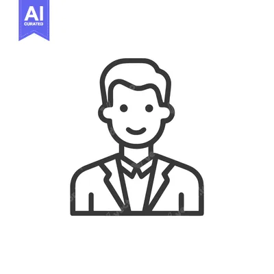 Aset desain premium: Smiling Male Professional Avatar Line Icon on White Background