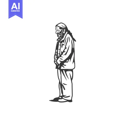 A Black and White Illustration of a Man with Long Hair Wearing a Jacke