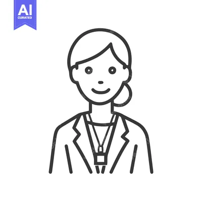 Aset desain premium: Clean Line Art Woman Icon with Lanyard and ID Badge, Professional Avat
