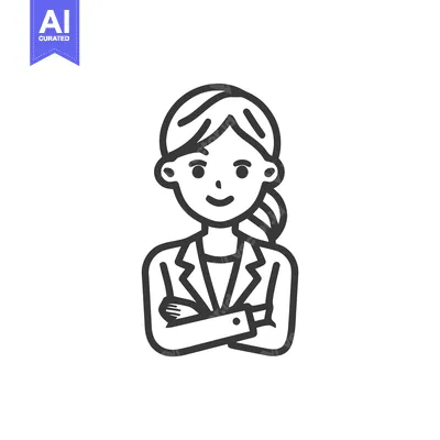 Clean Line Art Avatar of a Smiling Professional Businesswoman with Pon