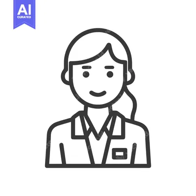 Premium design asset: Clean Line Art Icon of Smiling Female Professional in Uniform, Ideal f