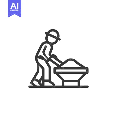 Aset premium populer: Outline Vector Icon of Construction Worker Shoveling Material into a M