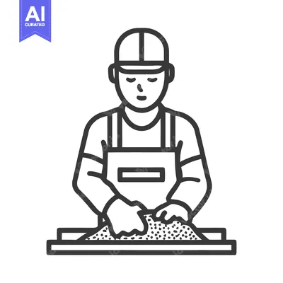 Minimalist Line Art Icon of Worker Processing Granular Material on a F