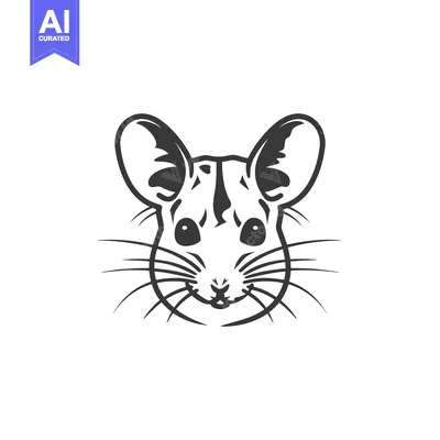 A Black and White Illustration of a Mouse's Head