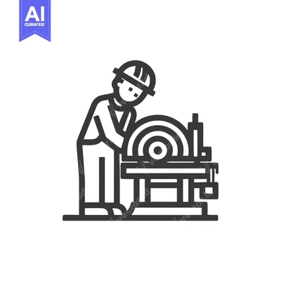 Popular premium asset: Minimalist Line Art Icon of Industrial Worker Operating Circular Saw M