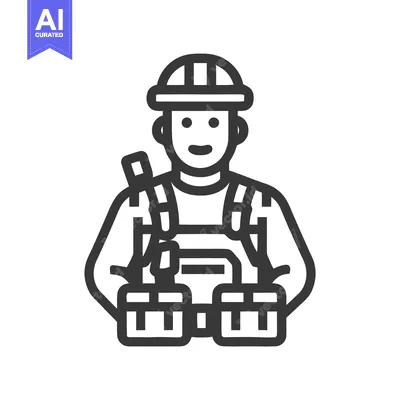 Smiling Male Construction Worker Icon in Hard Hat and Overalls, Profes
