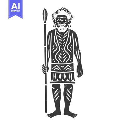 A Black and White Illustration of an Aboriginal Man with a Spear