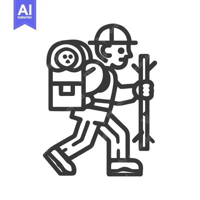 Aset premium populer: Stylized Hiker Icon with Backpack and Walking Stick for Outdoor Advent