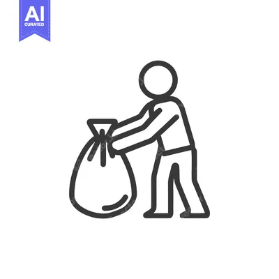 Cleanliness Icon: Minimalist Line Art of Person Carrying Tied Garbage