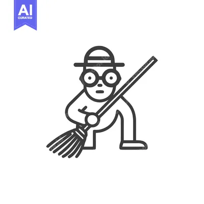 Aset desain premium: Minimalist Line Art Icon of a Character with Hat and Round Glasses Swe