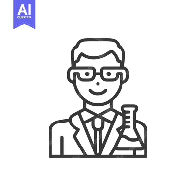 Friendly Line Art Scientist Icon with Erlenmeyer Flask for Chemistry R