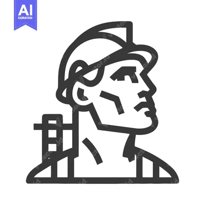 Bold Geometric Line Art Icon of Determined Industrial Worker in Profil