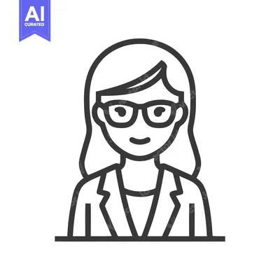 Aset premium populer: Minimalist Line Art Icon of Professional Woman with Glasses