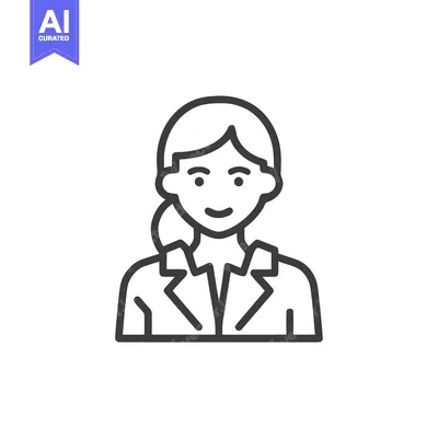 Aset desain premium: Minimalist Line Art Icon of Smiling Professional Woman Avatar