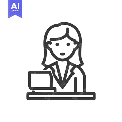 Modern Line Art Icon of a Professional Woman at Desk with Laptop, Mini