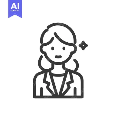 Smiling Professional Woman Avatar Icon with Sparkle, Clean Line Art De