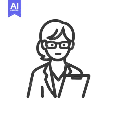 Minimalist Line Art Icon of Professional Woman in Glasses Holding Clip