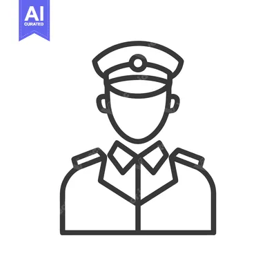 Clean Line Art Icon of a Uniformed Officer or Pilot with Peaked Cap, M