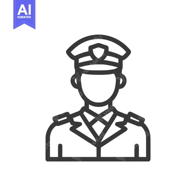 Minimalist Line Art Icon of a Uniformed Officer with Peaked Cap and Ba