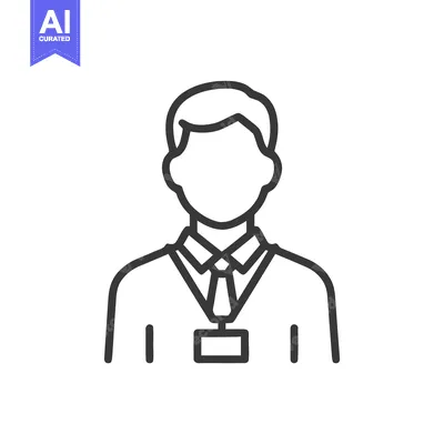 Aset desain premium: Minimalist Line Art Icon of Professional Person with ID Badge and Tie