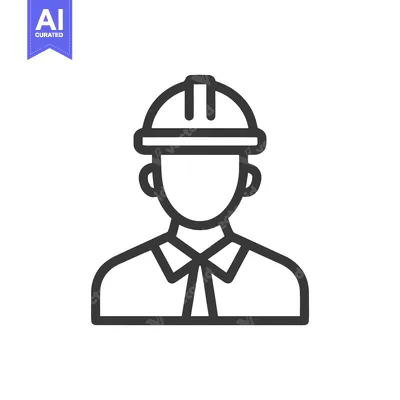 Minimalist Line Icon of a Professional Worker or Engineer Wearing a Ha