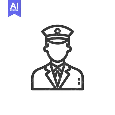 Aset premium populer: Minimalist Outline Icon of Uniformed Professional in Cap and Suit