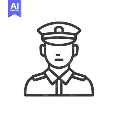 Aset desain premium: Minimalist Line Art Icon of Male Officer in Uniform with Peaked Cap, S