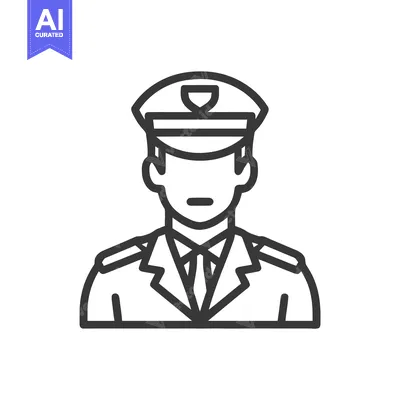 Aset premium populer: Uniformed Officer Line Icon with Cap and Tie, Professional Avatar for