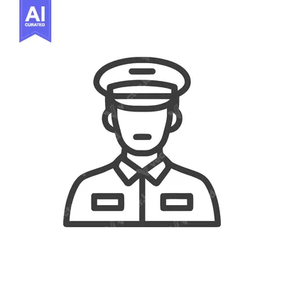 Aset premium populer: Minimalist Line Art Icon of Uniformed Professional with Cap, Ideal for
