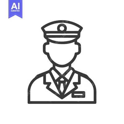 Professional Officer Icon: Minimalist Line Art of a Uniformed Pilot or