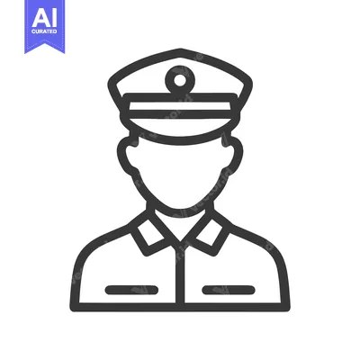 Minimalist Line Art Icon of Uniformed Officer with Peaked Cap and Embl