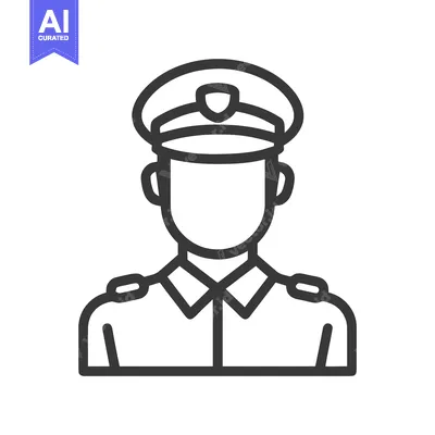 Minimalist Line Art Icon of a Uniformed Officer with Cap and Epaulets,