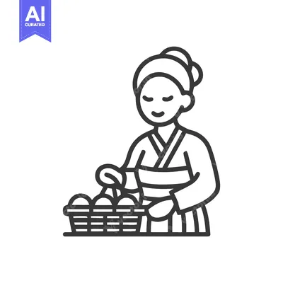 Serene Kimono-Clad Woman Gently Arranging Eggs in Woven Basket, Minima