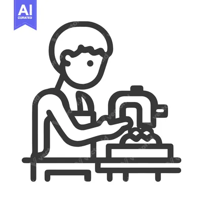 Clean Line Art Icon of Person Washing Hands in Sink with Soap Suds, Pr