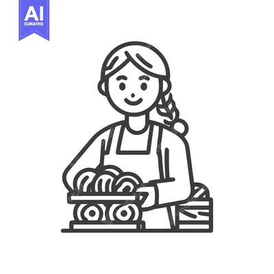 Aset premium populer: Friendly Female Baker Presenting Freshly Baked Goods in Simple Line Ar