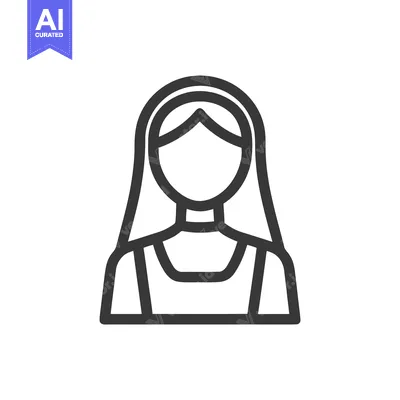 Simple Line Icon of Veiled Woman, Female Avatar, or Religious Figure