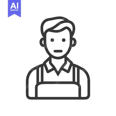 Minimalist Line Art Icon of Male Worker in Apron, Generic Service Prof