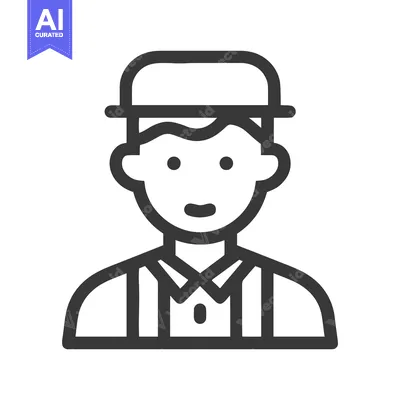 Popular premium asset: Clean Line Icon of Male Figure with Hat and Suspenders, User Avatar or