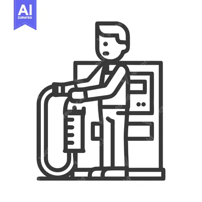 Minimalist Line Art Icon of Man Pumping Fuel at Gas Station