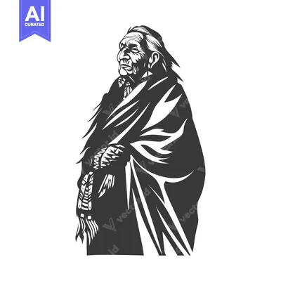 A Black and White Illustration of a Native American Elder