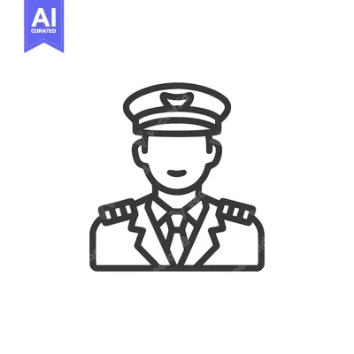 Aset premium populer: Clean Line Art Icon of Male Pilot or Captain in Uniform with Cap and E