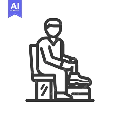 Minimalist Line Icon of Man Shining Shoe on Footrest, Cobbler Service