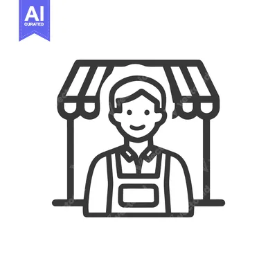 Aset premium populer: Simple Line Icon of Happy Shopkeeper Under Awning for Retail Business