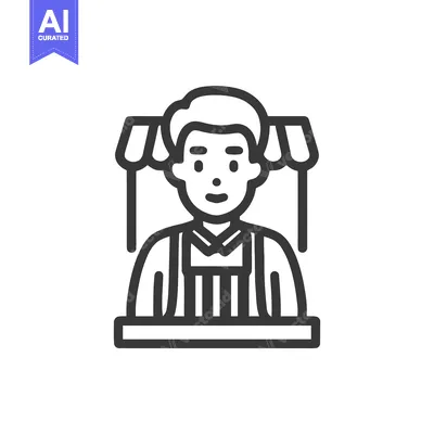 Aset premium populer: Minimalist Line Art Icon: Male Vendor Behind Market Stall with Awning,
