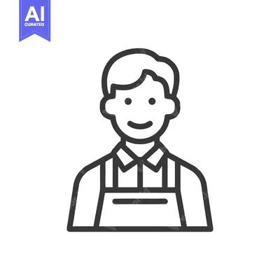 Aset desain premium: Smiling Person in Apron Line Icon: Friendly Service Professional Vecto