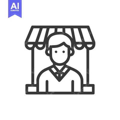 Aset premium populer: Minimalist Line Icon of a Person Operating a Market Stall or Service C